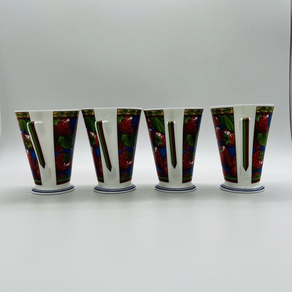 St Michael Strawberry Patterned Mugs - Set of 4 Bone China Made in the UK - Picture 5 of 14